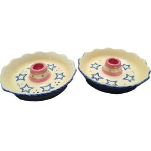 Pfaltzgraff Pistoulet Candle Saucer Candlestick Holders Yellow Blue Mexico